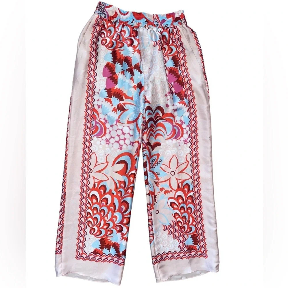 Zara Multicolored Flowy Patchwork Pants Trouser Size XS Boho Floral Lagenlook
